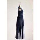 Princessly.com-K1000293-Sheer Illusion Neck Navy Blue Chiffon Tulle Long Wedding Bridesmaid Dress-01
