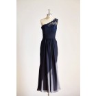 Princessly.com-K1000294-One Shoulder Navy Blue Lace Chiffon Long Wedding Bridesmaid Dress-01