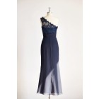 Princessly.com-K1000294-One Shoulder Navy Blue Lace Chiffon Long Wedding Bridesmaid Dress-01