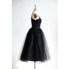 Princessly.com-K1000300-One Shoulder Black Polk Dot Tulle Short Tea Length Prom Party Dress-01