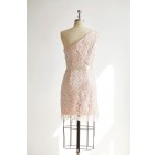 Princessly.com-K1000301-One Shoulder Ivory Lace Pink Ling Short Wedding Bridesmaid Dress-01