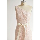 Princessly.com-K1000301-One Shoulder Ivory Lace Pink Ling Short Wedding Bridesmaid Dress-01
