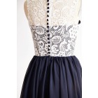 Princessly.com-K1000305 Ivory Lace Navy Blue Chiffon Short Knee Length Wedding Bridesmaid Dress-01