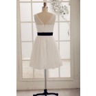 Princessly.com-K1000064-Simple V Neck Tulle Short Knee Length Bridesmaid Dress-01