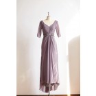 Princessly.com-K1000322-Long Sleeves V Neck Gray Chiffon Wedding Mother dress/Mother of Bride Dress-01