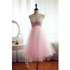 Princessly.com-K1001934-Strapless Pink Tulle Bridesmaid Dress Prom Dress Beading Dress Knee Length Short Dress-01