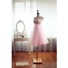 Princessly.com-K1001934-Strapless Pink Tulle Bridesmaid Dress Prom Dress Beading Dress Knee Length Short Dress-01