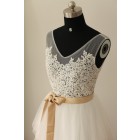 Princessly.com-K1000220-Sheer See Though Ivory Lace Tulle V Back Wedding Dress with champagne sash-01