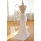 Princessly.com-K1001945-Simple Ivory Chiffon Wedding Dress Backless Dress with Lace Flower detail-03