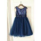 Princessly.com-K1003389 Navy Blue Sequin Tulle Wedding Flower Girl Dress-01