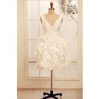 Princessly.com-K1000065-Deep V Neck Ivory Taffeta Ruffle Knee length Short Wedding dress-01