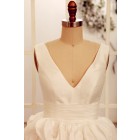 Princessly.com-K1000065-Deep V Neck Ivory Taffeta Ruffle Knee length Short Wedding dress-01