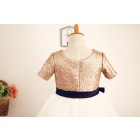 Princessly.com-K1000125-Short Sleeves Mate Champagne Sequin Tulle Flower Girl Dress with navy blue sash-01