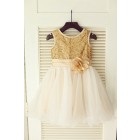 Princessly.com-K1003388-Gold Sequin Ivory Tulle Wedding Flower Girl Dress with Champagne belt-01