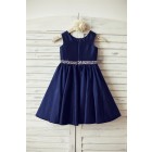 Princessly.com-K1000077-Beaded Navy Blue Taffeta Flower Girl Dress-01