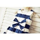 Princessly.com-K1000188-Ivory Navy Blue Stripes Satin Flower Girl Dress with bow-01