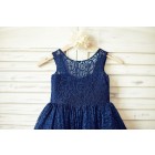 Princessly.com-K1000087-Navy Blue Lace Flower Girl Dress with V back and big bow-01