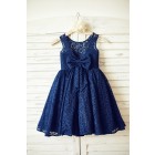 Princessly.com-K1000087-Navy Blue Lace Flower Girl Dress with V back and big bow-01
