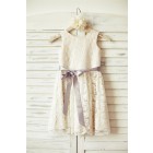 Princessly.com-K1000090-Ivory Lace Champagne lining Flower Girl Dress with silver sash-01