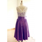Princessly.com-K1000222-V Back Ivory Lace /Purple Taffeta Tea Length Short Bridesmaid Dress-01