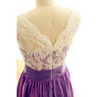 Princessly.com-K1000222-V Back Ivory Lace /Purple Taffeta Tea Length Short Bridesmaid Dress-01