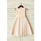Princessly.com-K1000190-Blush Pink Satin Ivory Lace Cap Sleeves Flower Girl Dress with peach sash-01