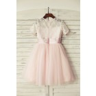 Princessly.com-K1000163-Short Sleeves Pink Lace Tulle Flower Girl Dress-01