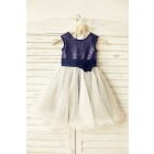 Princessly.com-K1000105-Navy blue Sequin Ivory Tulle Flower Girl Dress with navy blue belt-01