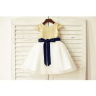 Princessly.com-K1000124-Cap Sleeves Blush Pink Sequin Ivory Tulle Flower Girl Dress with navy blue belt-06