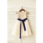 Princessly.com-K1000124-Cap Sleeves Blush Pink Sequin Ivory Tulle Flower Girl Dress with navy blue belt-06