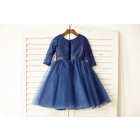 Princessly.com-K1000128-Long Sleeves Navy blue Lace Tulle Flower Girl Dress-01