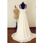 Princessly.com-K1000245-Boho Beach Short Sleeves Ivory Lace Chiffon Long Wedding Dress-01