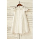 Princessly.com-K1000174-Short Puffy Sleeve Ivory Eyelash Lace Flower Girl Dress-01