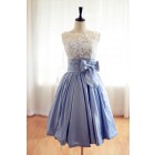 Princessly.com-K1001956-Lace Blue Taffeta Wedding Dress/Bridesmaid Dress in Knee Short Length-01