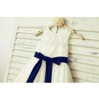 Princessly.com-K1000196-Ivory Lace Flower Girl Dress with navy blue sash-01