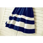 Princessly.com-K1000195-Navy Blue Satin Ivory Striped Flower Girl Dress-01
