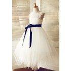 Princessly.com-K1003317-Keyhole Ivory Lace Tulle Wedding Flower Girl Dress/Navy Blue Sash-01