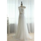 Princessly.com-K1000018-One shoulder Chiffon Sheer Tulle Back with lace Beading Wedding dress/Bridesmaid dress/Prom Dress-01