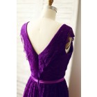 Princessly.com-K1000102-V Neck Purple Lace Bridesmaid Dress Knee Length Short Dress-01