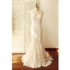 Princessly.com-K1000103-Mermaid Lace Keyhole Wedding Dress with cap sleeves/Champagne Lining-01