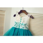 Princessly.com-K1003341 Ivory Lace Green Tulle Wedding Flower Girl Dress-01