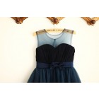 Princessly.com-K1003966-Navy Blue Chiffon Tulle Wedding Flower Girl Dress with Belt-01