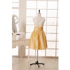 Princessly.com-K1001957-Vintage Ivory Lace Yellow Taffeta Bridesmaid Dress knee Short Length-01