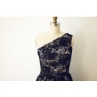 Princessly.com-K1003324-One Shoulder Black Lace Short Knee Length Wedding Bridesmaid Dress-01