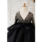 Princessly.com-K1004185-Long Sleeves Gold Sequin Black Satin V Back Wedding Flower Girl Dress Kids Party Dress-01