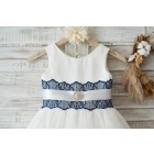 Princessly.com-K1003444-Ivory Satin Tulle Wedding Flower Girl Dress with Navy Blue Lace Bow Belt-01