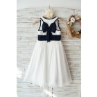 Princessly.com-K1003449-Ivory Chiffon Wedding Flower Girl Dress Junior Bridesmaid Dress with Navy Blue Bow-01