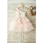 Princessly.com-K1003379 One Shoulder Floral Organza Pink Tulle Cupcake Wedding Flower Girl Dress-01