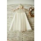 Princessly.com-K1003374-Sheer Neck ChampagneTulle Lace Wedding Flower Girl Dress with Pearls-01