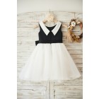 Princessly.com-K1003495-Black Satin Ivory Tulle Wedding Flower Girl Dress with V Back-01